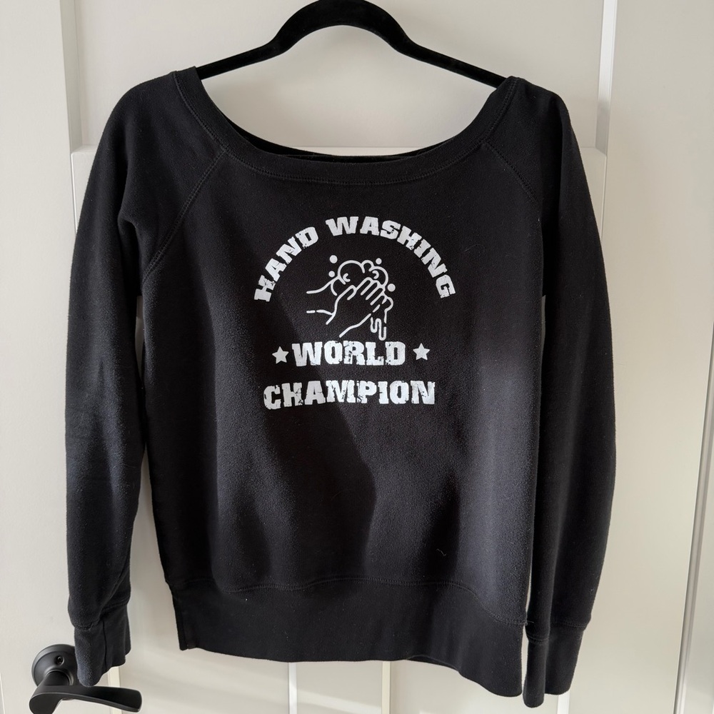 Bella Canvas Black Off-the-Shoulder Sweatshirt with White Graphic